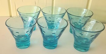 Six Vintage Hazel Atlas Capri Dot Turquoise Old Fashioned Rocks Glasses