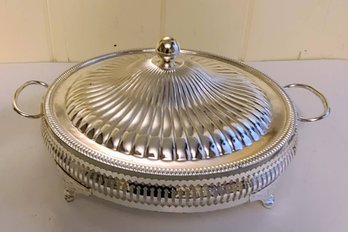 Elegant Round Silver Plated Casserole Dish With Pyrex Bowl