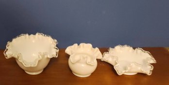 Trio Of White Milk Glass Candy Dishes