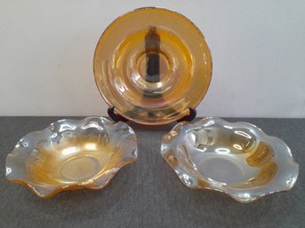 Carnival Glass Bowls Lot Of Three