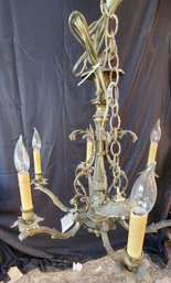 Early 6 Arm Chandelier With Prisms