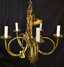 Vintage Trumpet/Horn Brass 5 Arm Chandelier