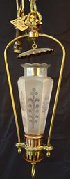 Early 20th Century Brass And Frosted Etched Glass Hall Fixture