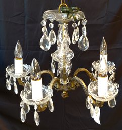 Beautiful Early 4 Arm Crystal Prism And Metal Chandelier