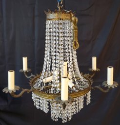 Gorgeous 6 Arm Crystal Prism And Brass Chandelier With 6 Center Lights