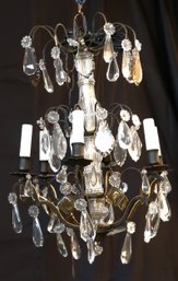 Early Brass And Fine Crystal Center And Crystal Prism Chandelier