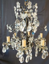 Pretty Black Iron And Crystal Prism 6 Arm Chandelier