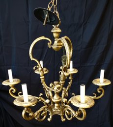 Vintage Gold Paint 6 Arm Chandelier Very Nice