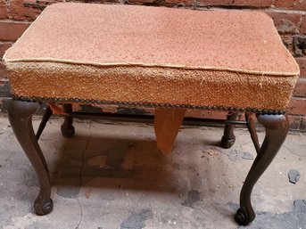Early 20th Century Bench With Stretchers Mohair Upholsteredspoon Feet