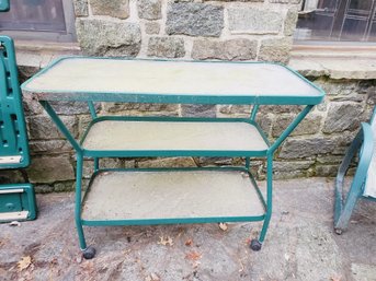 Green & Glass Outdoor Wheeled Three Tiered Bar Cart