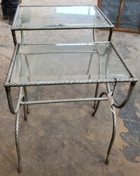 Nice 2 Table Nesting Set Beveled Glass And Rope Twist Metal Bases