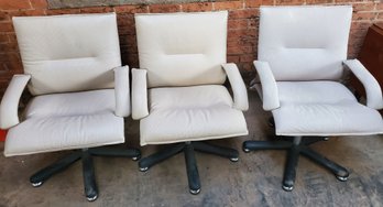 Fabulous Set Of 3 Fratelli Saporiti Italian Leather Adjustable Chairs