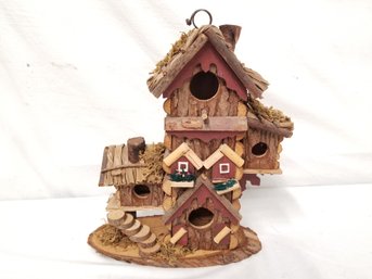 Vintage Whimsical Handmade Log Cabin Wood Birdhouse 2 Story