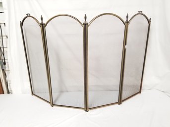 Vintage Five Panel Antiqued Brass & Mesh Folding Fireplace Screen