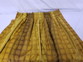 Pair Of Vintage Golden Amber Pinch Pleat Lined Polka-dot Curtains Mid-century Modern 28 X 48