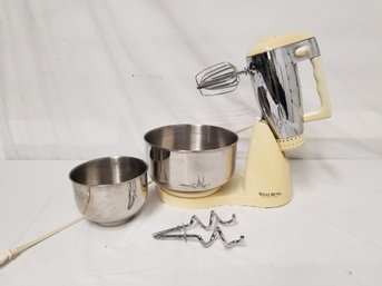 Vintage West Bend Electronic Mixer With Two Stainless Bowls & Two Sets Of Attachments