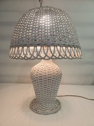 Vintage Retro White Wicker Table Lamp - Works!!!  #1