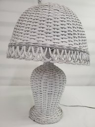 Vintage Retro White Wicker Table Lamp - Works!!!  #2