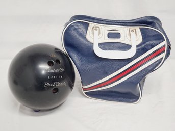 Vintage Brunswick Black Beauty Bowling Ball & Classic Vintage Uni Tray Bowling Bag