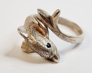 Sterling Silver Blue Eyed Dolphin Ring