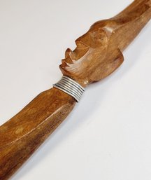 Beautiful Hand Carved Teak Wood Letter Opener Tribal Leader Wire Necklace