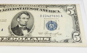 1953 $5 Dollar Silver Certificate Error Mis Cut