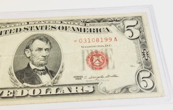 1963 $5 Dollar U S Note Red Seal ******STAR NOTE ********