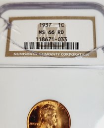 1937 Lincoln Cent MS66 NGC Graded Slabbed Coin(great Coin Crack In Case)