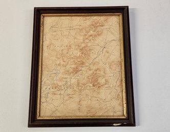 Vintage Framed Map Of The ADK, Keene, Lake Placid, Wilmington