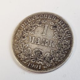 Antique.... 1901  1 Mark German Silver Coin (122 Years Old)