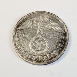 1939 Germany Third Reich Silver 2 Mark  - World War II German Coin