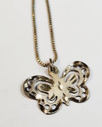 Sterling Silver Butterfly Pendant With Sterling Silver Box Chain Link Necklace