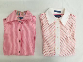 Faconnable  Niiormis Pink Striped Long Sleeve Button Down Shirts - Size Small