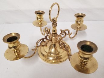 Vintage Baldwin Solid Brass 4 Arm Candelabra Candlestick Holder With Center Ring