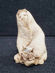 Vintage Small Signed Carved Clay Child Scuplture