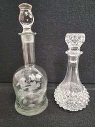 Duo Of Vintage Glass Decanters With Stoppers