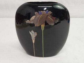 Vintage MCM Otagiri Japan Golden Iris Black Porcelain Flower Vase