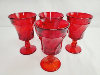 Four Vintage MCM Fostoria Jamestown Ruby 5' Wine Glasses