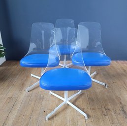Set 4 70s Jansko Lucite Backed Swivel Dining Chairs
