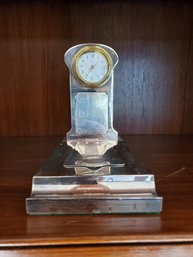 Vintage Sterling Silver Small Wind Up Desk Clock With Inkwell