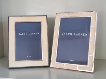 Two Ralph Lauren Easel Back Silverplate & Off White Pebbled Photo Picture Frames 4x6 & 5x7