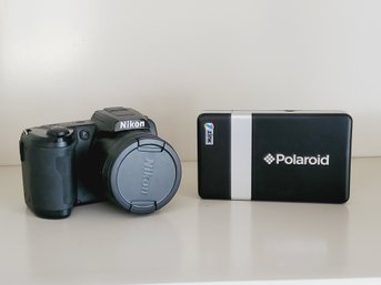 Older Model Nikon Coolpix Camera & Polaroid POGO Zink Mini Instant Photo Printer