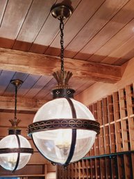 One Visual Comfort Crown Top Banded Hanging Globe Lantern Designed By E.F. Chapman-New MSRP $1879