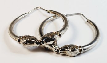 Vintage  Large Sterling Silver Solid Hoop Earrings Ram Heads