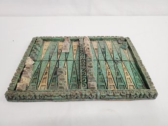 Small Vintage Carved Resin Stone Look Aztec Pyramid Backgammon Set