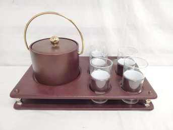 Vintage MCM Kraftware Henry & Miller Barware Set-Ice Bucket, Six Glasses & Tray - Faux Snake Skin Leather