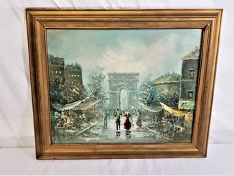 Vintage Framed Arc De Triomphe Oil Painting Signed G Tomas 24 X 20