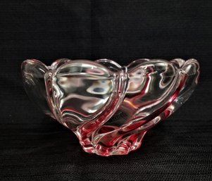 Vintage Crystal Mikasa Clear  Pink Swirl Candy Dish