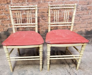 Vintage Pair Of Bamboo Style Chairs With Upholstered Seats