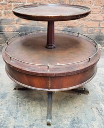 Mid Century 2 Tier Mahogany Drum Table With 1 Drawer